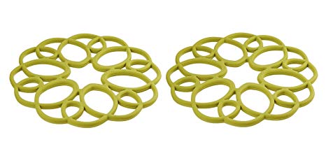 Rachael Ray Silicone Medallion Trivet, non-slip Silicone, Heat Resistant up to 500 degrees F- Celery Green, 2pk