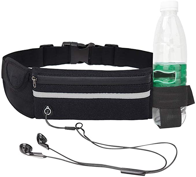 Rehomy Running Belt Waist Pack, Outdoor Multifunction Waterproof Fanny Pack, Adjustable Reflective Runners Belt with Headphone Hole and Money Holder