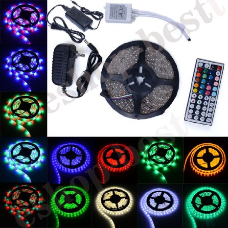 ANNT 164ft 5m Flexible Strip 300leds Color Changing RGB Smd3528 LED Light Strip Kit RGB 5m 44key Remote12v 3a Power Supply