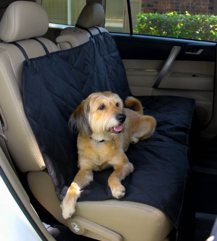 Pet Seat Cover for Cars - Easy to Clean Quilted Waterproof Material Velcro Seat Belt Openings Non Slip Silicone Backing and Seat Anchors Universal Protector for Cars Trucks and SUVs Supports Bench and Hammock Setups