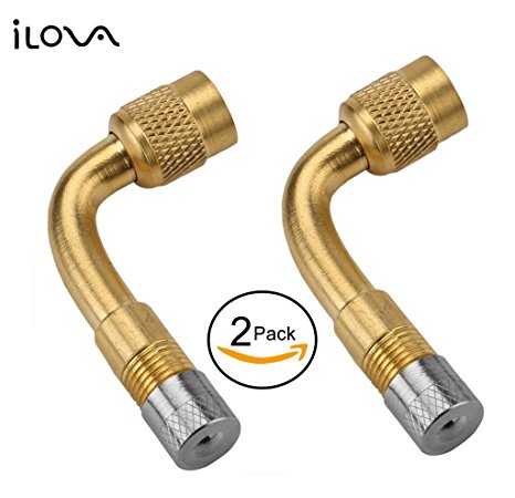 ILOVA 90 Degree Tyre Valve Extension Adaptor for Car Motorcycle Bike Scooter 2 Pack Universal Extenders