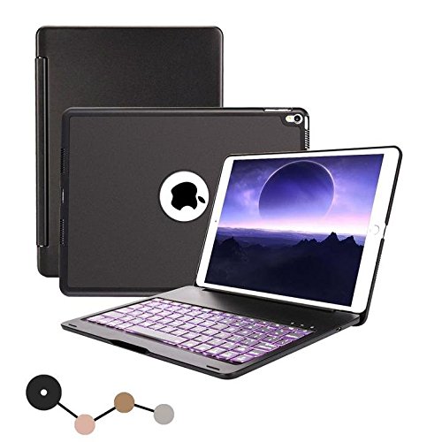 ONHI Wireless Keyboard Case for iPad Pro 10.5 Keyboard Case Aluminum shell Smart Folio Case with 7 Colors Back-lit, Auto Sleep/Wake, Silent Typing (A1701/A1709)(Black 10.5)