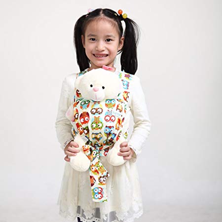Sigzagor Baby Doll Carrier Mei Tai Sling Toy For Kids Children Toddler Front Back,Mini Carrier,Owl,Dot,Flower,Kaleidoscope (Owl)