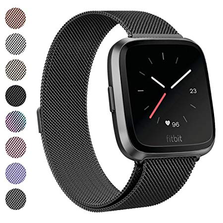 Deyo Compatible Fitbit Versa Bands Women Men,Stainless Steel Milanese Loop Metal Replacement Bracelet Band with Magnetic Closure Accessories Wristbands Compatible Fitbit Versa Smartwatch