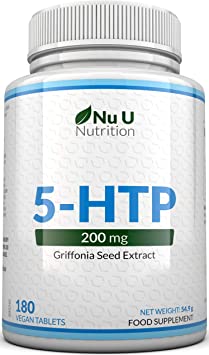 Double Strength 200mg 5-HTP 180 Tablets 6 Month Supply of High Strength 5HTP by Nu U Nutrition