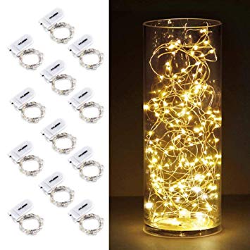 CYLAPEX LED Starry String Lights with 20 Micro LEDs on 3.3feet/1m Silver Coated Copper Wire, Fairy Lights Battery Powered by 2x CR2032(Incl), for Party Christmas Table Decorations Warm White (12 PACK)