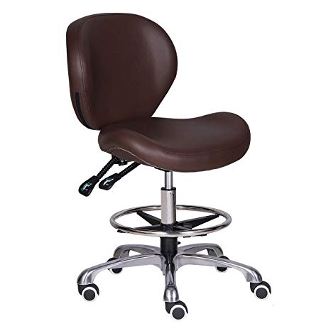 Kaleurrier Adjustable Stools Drafting Chair with Backrest & Foot Rest,Tilt Back,Peneumatic Lifting Height,Swivel Seat,Rolling wheels,for Studio,Dental,Office,Salon and Counter,Home Desk Chairs (Brown)