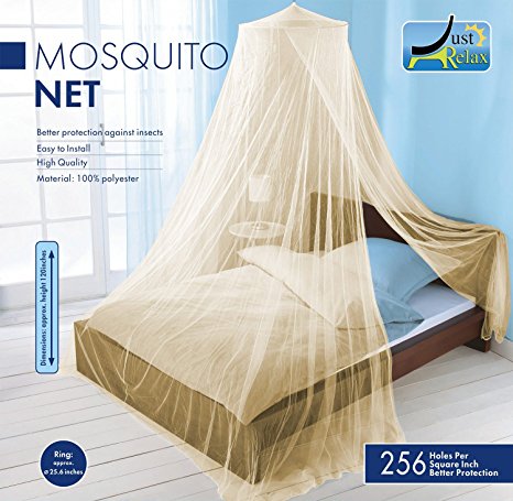 MOSQUITO NET by Just Relax, Elegant Bed Canopy Set Including Full Hanging Kit, Ideal For Indoors or Outdoors, Intended For a Perfect Fit for Covering Beds, Cribs, Hammocks (Beige, Queen/King)