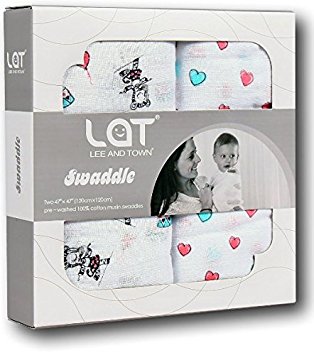 SWADDLE BLANKET x2 - The Ideal Baby Gift! - Lovely Muslin Swaddle Blankets From Agreeably Soft & Breathable, Premium Quality 100% Cotton Muslin (unisex)