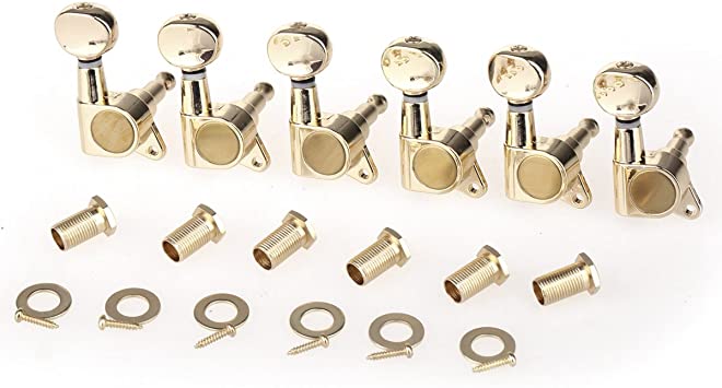 Musiclily Pro 6 Inline Sealed Guitar Tuners Tuning Pegs Keys Machine Heads Set for Fender Stratocaster Telecaster Electric Guitar, Oval Button Gold