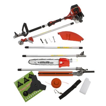 Trueshopping 33cc 33cc Petrol Multi Tool Long Reach Multi Function 5 In 1 Garden Tool Oregon Chain & Bar Including: Hedge Trimmer, Strimmer, Brush cutter, Chainsaw & Free Extension Pole 1.2KW/1.2HP