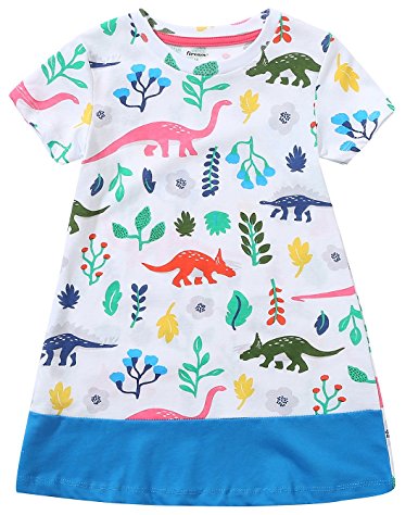 Fiream Girls Summer Short Sleeves Cotton Casual Dress