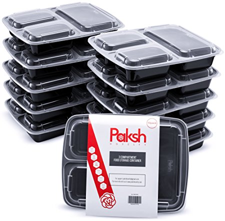 3-Compartment Meal Prep Containers, Premium, Durable, Sustainable, Easy Open Airtight Lids, by Paksh 32oz. [10 pack] 21 Day Fix, Portion Control, Lunch Bento Box [Shipped in Secured Box]