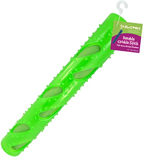 Gnawsome 12” Crinkle Stick Dog Toy - Cleans Teeth and Promotes Dental and Gum Health for Your Pet, Colors Will Vary