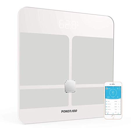 Poweradd Bluetooth Body Fat Scale, Digital Smart Scale, Body Composition Analyzer ITO Technology Bathroom Digital Weight Scale for Body Weight, BMI, Body Composition Analyzer with Smart Phone App