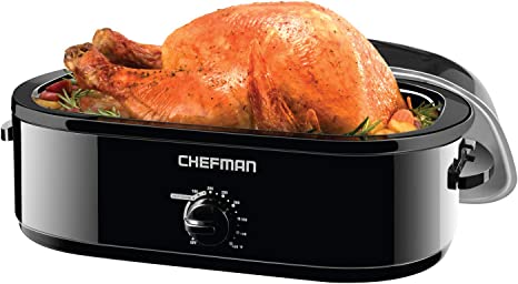 Chefman 14 Quart Roaster Oven Cooker w/High Dome Self-Basting Lid, Perfect for Slow Cooking, Baking, Serving & More, XL Family Size Fits 20 Lb Turkey or Roast, Removable Dishwasher Saf, Black