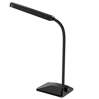 Topelek LED Desk Eye-Protection Table Lamp (8W, 5V/2A USB Output, Touch Control, 5 Brightness, 5-Level Color Temperature, 2700K-6000K, Black) for Bedtime, Relaxation, Reading, Studying, Home, Office, Library, Dormitory.