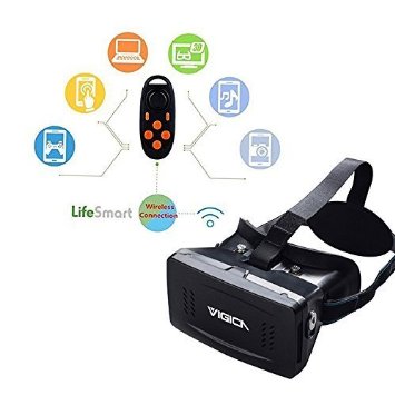 VIGICA Virtual Reality VR Headset Universal 3D Glasses Video Glasses Movie Game Glasses Adjustable Strap with Magnet Controller for 35-6 inch iPhone 6 plus Samsung Android Smartphone wilth Bluetooth Remote Controller