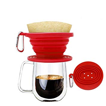 Wolecok Silicone Collapsible Coffee Dripper, Cone Coffee Filter, Pour over Coffee Maker Red