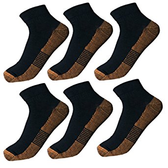 6 Pairs Copper Antibacterial Athletic Ankle Sport Socks For Men and Women