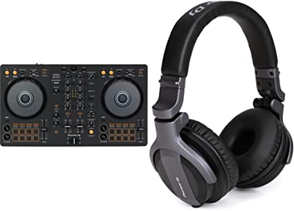 Pioneer DJ DDJ-FLX4 2-deck Rekordbox and Serato DJ Controller - Graphite & CUE1 On-Ear DJ Headphone - Black