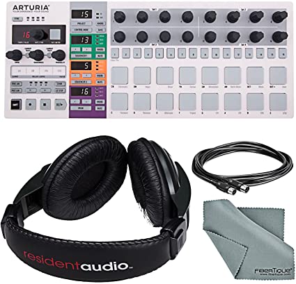 Arturia BeatStep Pro MIDI/Analog Controller & Sequencer and Basic Bundle w/Resident Audio R100 Pro Stereo Headphones   MIDI Cable   Fibertique Cloth