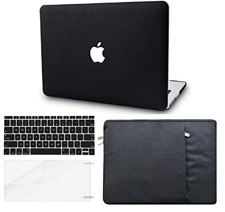 KEC Laptop Case for MacBook Pro 13" (2019/2018/2017/2016, with/no Touch Bar) w/ Keyboard Cover   Sleeve   Screen Protector (4 in 1 Bundle) Italian Leather Case A1706/A1708/A1989 (Black Leather)