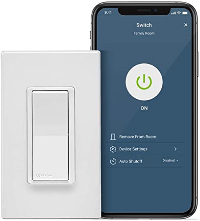 Leviton D215S-2RW Decora Smart Wi-Fi Switch (2nd Gen), Works with Hey Google, Alexa, Apple HomeKit/Siri, and Anywhere Companions, No Hub Required, Neutral Wire Required, White