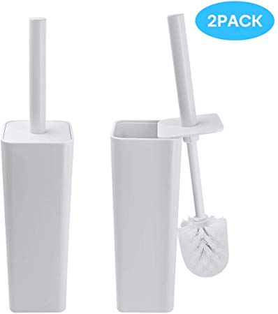 Closed Toilet Brush Compact Toilet Brush and Holder, White Plastic,Pack of 2 Set (Square)