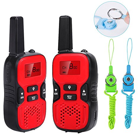 Waitiee Durable kids Walkie Talkies 2 mile Handheld Portable 2 Way Radio for Children Toy christmas Outdoor Camping Hiking ( 1 Pair) (Red)