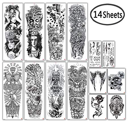 DaLin Extra Large Full Arm Temporary Tattoos and Half Arm Tattoo Sleeves for Men Women, 14 Sheets (Collection 4)