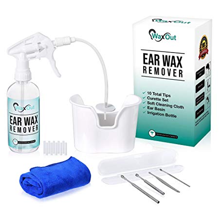 Ear Wax Removal Tool Kit, Safe Cleaning Wash & Remover Irrigation System for Sensitive Ears Rx. New Soft Cloth, 10 Disposable Tips, Curette Set & Basin