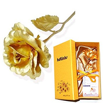 KDLINKS® 24K 6 Inch Gold Foil Rose, Best Valentine's Day Gift, Handcrafted and Last Forever! - 50% Bigger Rose Flower + Free Greeting Card
