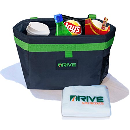 The DRIVE Bin Car Garbage Can, Green - Best Auto Trash Bag for Litter, FREE Waste Basket Liners - Hanging Recycle Kit is Universal, Waterproof Organizer Makes a Great Drink Cooler & Road Trip Gift