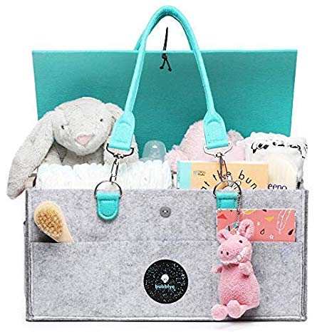 bubblyc Baby Diaper Caddy Organizer for Nursery and Changing Table. Large, Fits All Diaper Sizes and Other Baby Registry Items. Designed for Baby Travel with Removable Handles and Detachable Lid