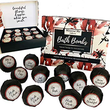 Bath Bombs Gift Set for Women with Inspirational Messages, Organic Essential Oil lush Spa Fizzies for Moisturizing Dry Skin, Best Gift Kit Idea for Girlfriends,Mom, Her, Christmas