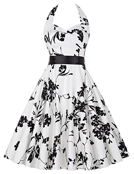 GRACE KARIN Women Vintage 1950s Halter Cocktail Party Swing Dress With Sash