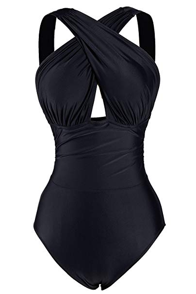 CUPSHE Women's Black Front Cross One-Piece Padding Swimsuit