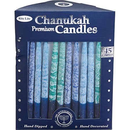 Rite-Lite Judaica Hand-Dipped Shades of Blue 5 3/4-Inch Chanukah Candles, Box of 45
