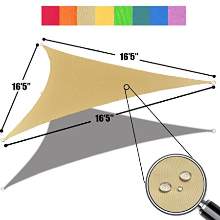 Alion Home 16'5'' x 16'5''x 16'5'' Triangle Waterproof Woven Sun Shade Sail in Vibrant Colors (Desert Sand)