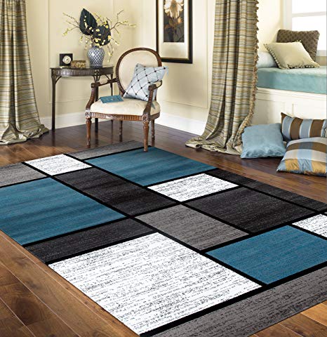 Contemporary Modern Boxes Area Rug 3'3" x 5'3" Blue/Gray