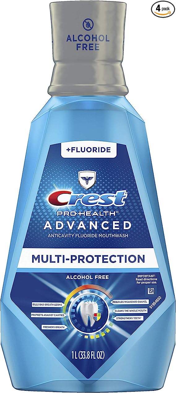 Crest Pro-Health Advanced Alcohol Free Fluoride Anticavity Extra Deep Clean Mouthwash Fresh Mint (Pack of 4)