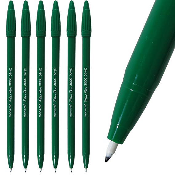 Monami Plus Pen 3000 Fine Sign Pen Felt Tip Water Based Ink [Pack of 12] - Green
