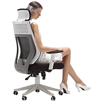 Hbada Ergonomic Office Chair, High Back Computer Chair, White Desk Chair, Adjustable Mesh Recliner Chair - White