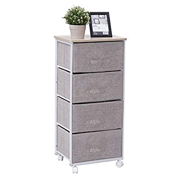 Costway Rolling 3/4 Drawer Storage Cart - Fabric Organizer Unit Bedside Table Cabinet Bedroom Office Indoor Home (4 Drawers)