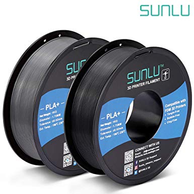 SUNLU PLA Plus 3D Filament 1.75mm for 3D Printer & 3D Pens, 2KG (4.4LBS) PLA  Filament Tolerance Accuracy  /- 0.02 mm, Black Grey