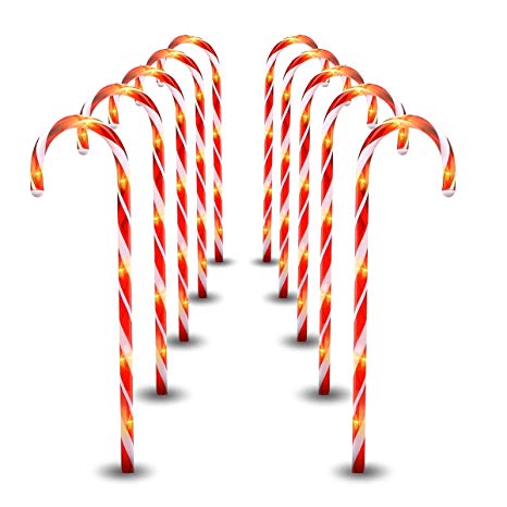 MAOYUE Candy Cane Lights, 10 Pack Outdoor Lighted Candy Canes 27in Christmas Pathway Lights with 8 Lighting Modes, Waterproof Candy Cane Decorations, Light Up Outdoor Christmas Decorations
