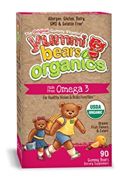 Yummi Bears Organics Omega 3 Gummy Vitamin Supplement for Kids, 90 Count