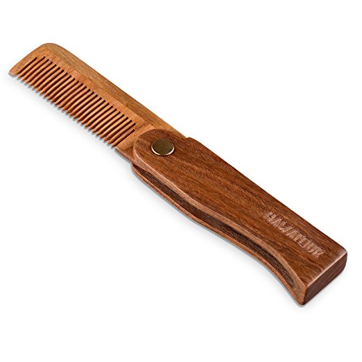 Hawatour Green Sandalwood Folding Comb Pocket Size Hair and Beard Fold Wood Comb for Men and Women Use
