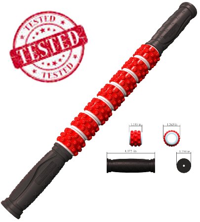 The Muscle Stick Elite - Rubber Massage Roller - Better Than Foam Roller - Deep Tissue Muscle Recovery - Trigger Point Relief of Soreness - No Flex Perfect Pressure - Guaranteed - Red Knobby Soft